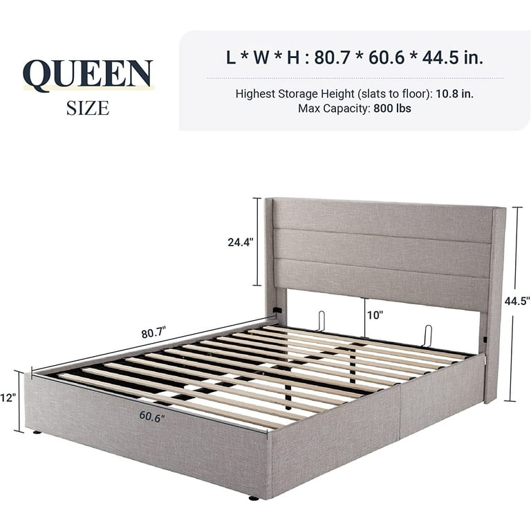  Allewie King Size Lift Up Storage Bed, Modern Wingback  Headboard, No Box Spring Needed, Hydraulic Storage, Light Beige : Home &  Kitchen