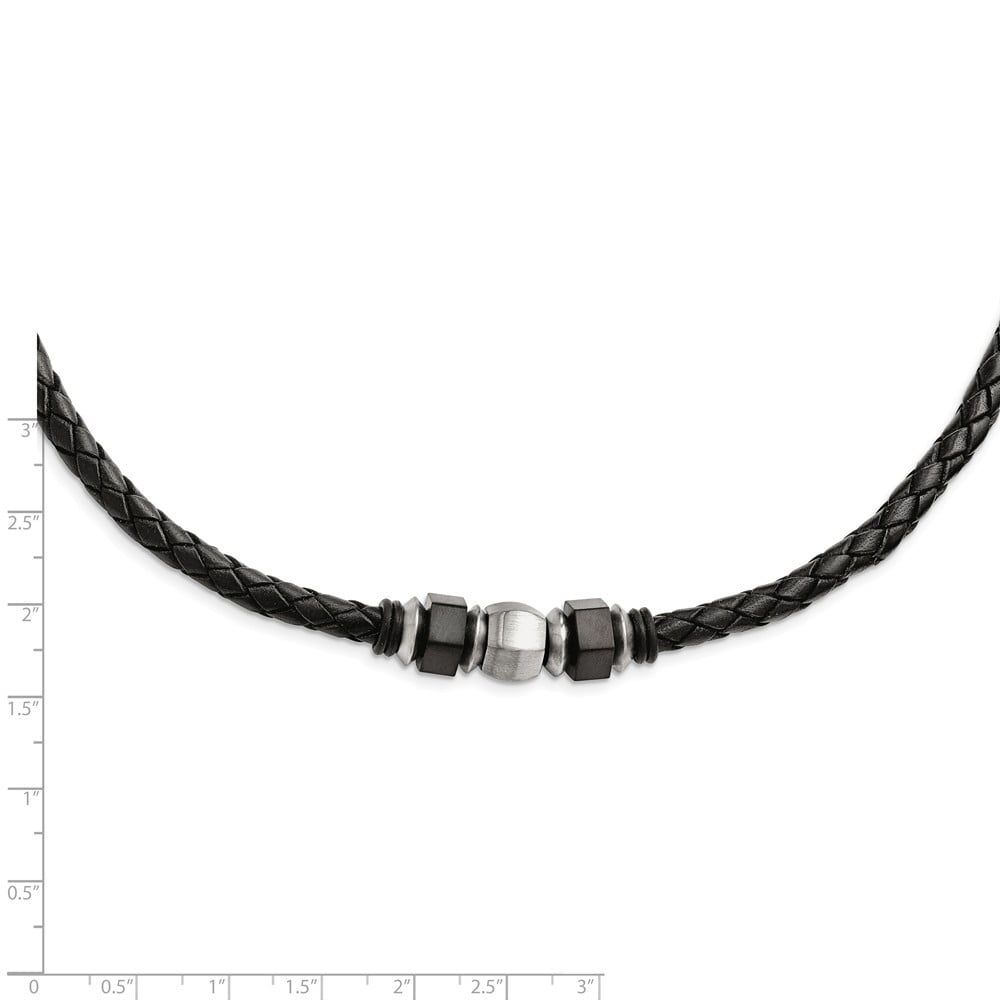 White Stainless Steel necklace Cord & Leather 19.25 in