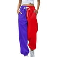 thumbnail image 2 of Dyfzdhu Sweatpants for Women Trendy Loose Breathable Colorblocking Casual Pants Side Pockets Leg Opening Drawstring Seasonal Red, 2 of 4