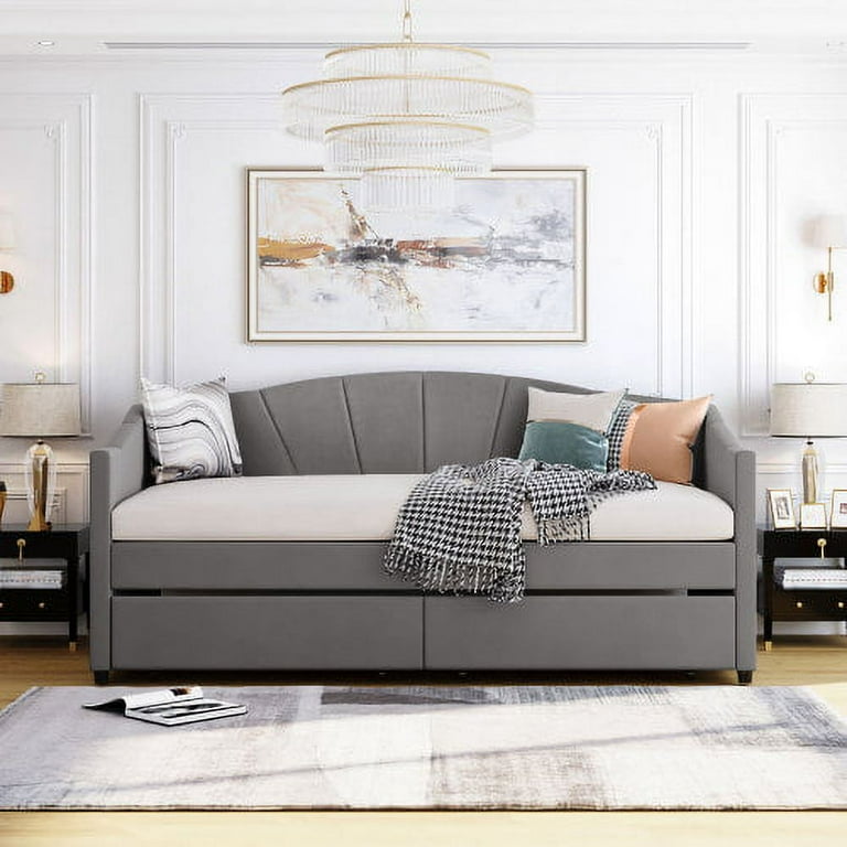 Twin Size Daybed Frame with Two Storage Drawers Tufted