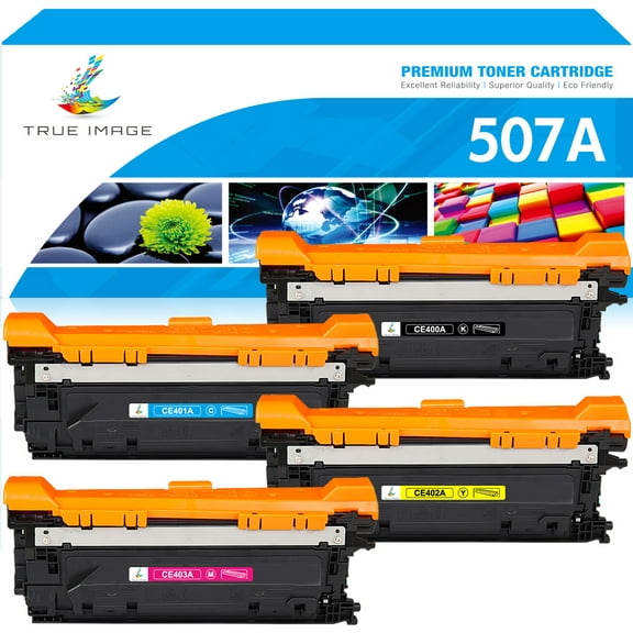 True Image 4-Pack Compatible Toner Cartridge for HP CE400A 507A Work with Enterprise 500 color M551dn M551xh MFP M575dn M575F M570dn Printer (Black,Cyan,Magenta,Yellow)