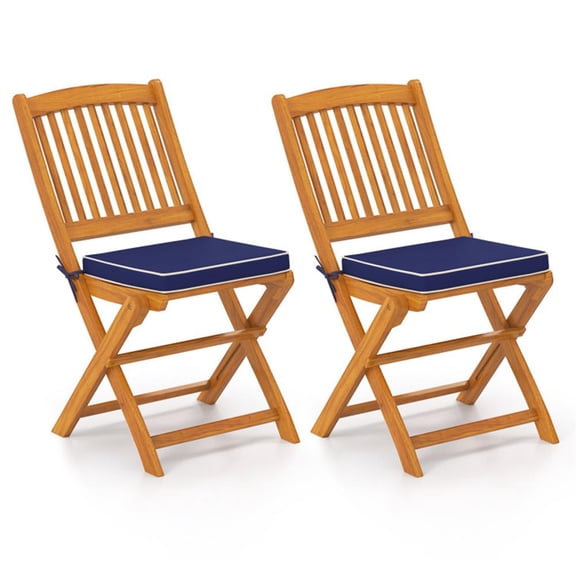 Topcobe Outdoor Folding Chairs with Seat Cushions Set of 2, Outdoor Patio Furniture for Garden Backyard Pool Deck-Navy