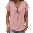 thumbnail image 4 of Lmueinov Tie Front Blouse for Women V-Neck Short Sleeve Relaxed Fit Casual Summer Shirt Soft Stretch Breathable Top, 4 of 6