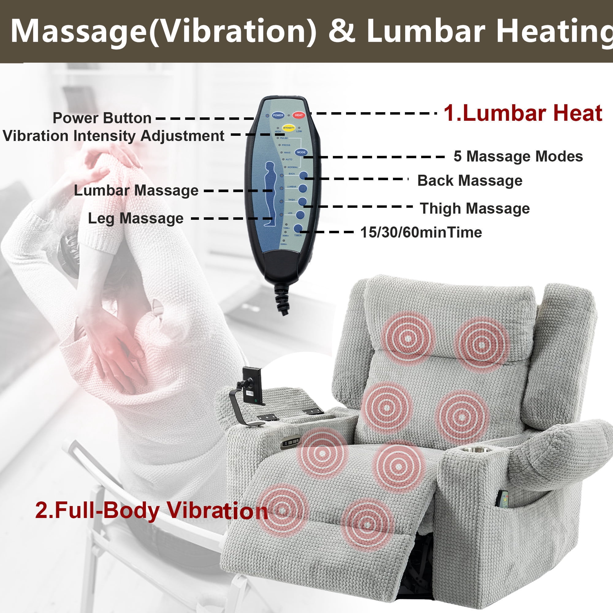 LITVZ Power Oversized Swivel Rocker Recliner with Adjustable Headrest, Dual Motor Glider Nursery Rocking Chair with Vibration Heat, USB A&C Ports, Armrest Storage, Cup Holder for Adults