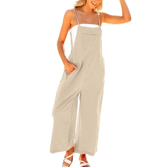GILIGEGE Jumpsuits for Women Casual Summer Outfits Rompers Comfy Beach Vacation Trendy Overalls Jumpers Fashion Clothes 2025 Womens Rompers for Summer Cotten Linen Strappy Overall Dress Pants