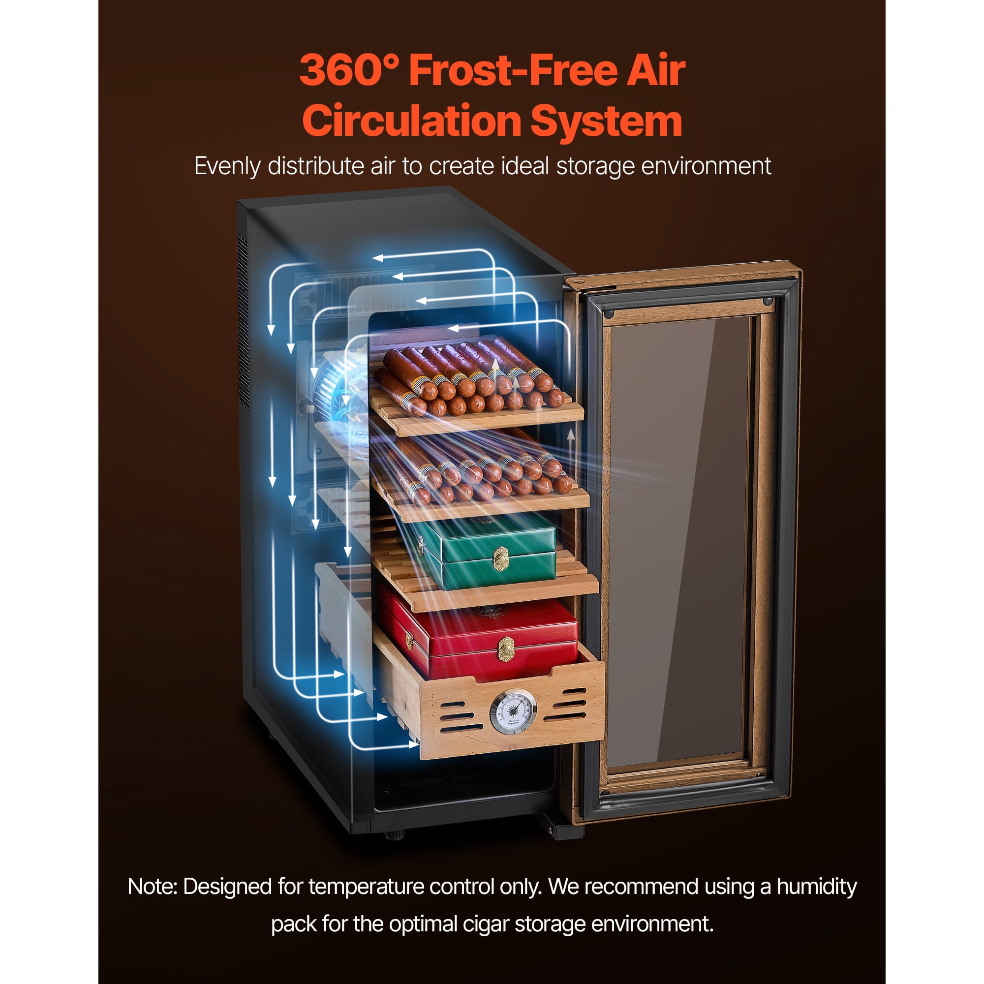 KFFKFF Electric Humidor Cabinet, 33L Capacity, Holds Up to 250 Cigars with Temperature Control, Spanish Cedar Shelves & Drawers, Mechanical Hygrometer, 4-Tier Design, Ideal for Home Use
