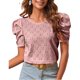 thumbnail image 1 of Top de verano para mujer, cuello redondo, manga corta con volantes, Color puro, transpirable, camisa informal para mujer, para fiesta, oficina, viajes, Rosa M, 1 of 6