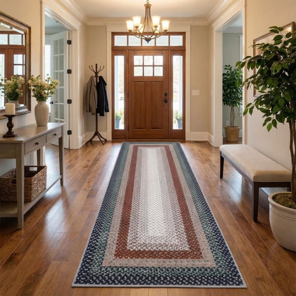 Braided Print Runner Rug 2x6 Washable Runner Rug Non Slip Hallway Runners Indoor Soft Kitchen Rugs Low Pile Non-Shedding Rugs Stain-Resistant Foldable Thin Mat for Entryway Bedside Red/Blue