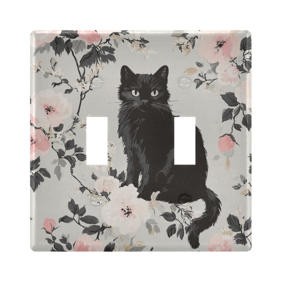 WOBOGO Vintage Black Kitten 2-hole Switch Plates PC Flame Retardant Plastic Material Glossy Finish Smooth Touch 4.56x4.48x0.27in