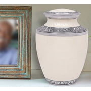Aluminum Handcrafted Urn - Elegant Keepsake Holder for Adult Human Ashes (Ivory Mist & Pewter)