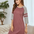 thumbnail image 3 of Upgraded Women Summer Mid-Sleeve Nightshirt Classic Crew Neck Color Block Sleepwear Sleep Dress,Soft Casual Pajamas Dress Tunic Nightgown Loungwear Loose Comfy NightShirts,S-2XL Red, 3 of 7