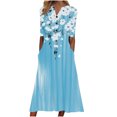 thumbnail image 2 of Aueoeo Women's Maxi Dresses Short Sleeve Floral Printed Summer Beach Dress Casual Loose V Neck Boho Long Dress with Pockets, 2 of 5