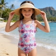 thumbnail image 2 of Girls One Piece Swimsuit Size 8-9 Keyhole Tankini with Shorts Quick Dry & Stretchy Tropical Print Ruffle Bathing Suit Spaghetti Strap Swimwear Shorts and Skirt Purple7-8 Years, 2 of 8
