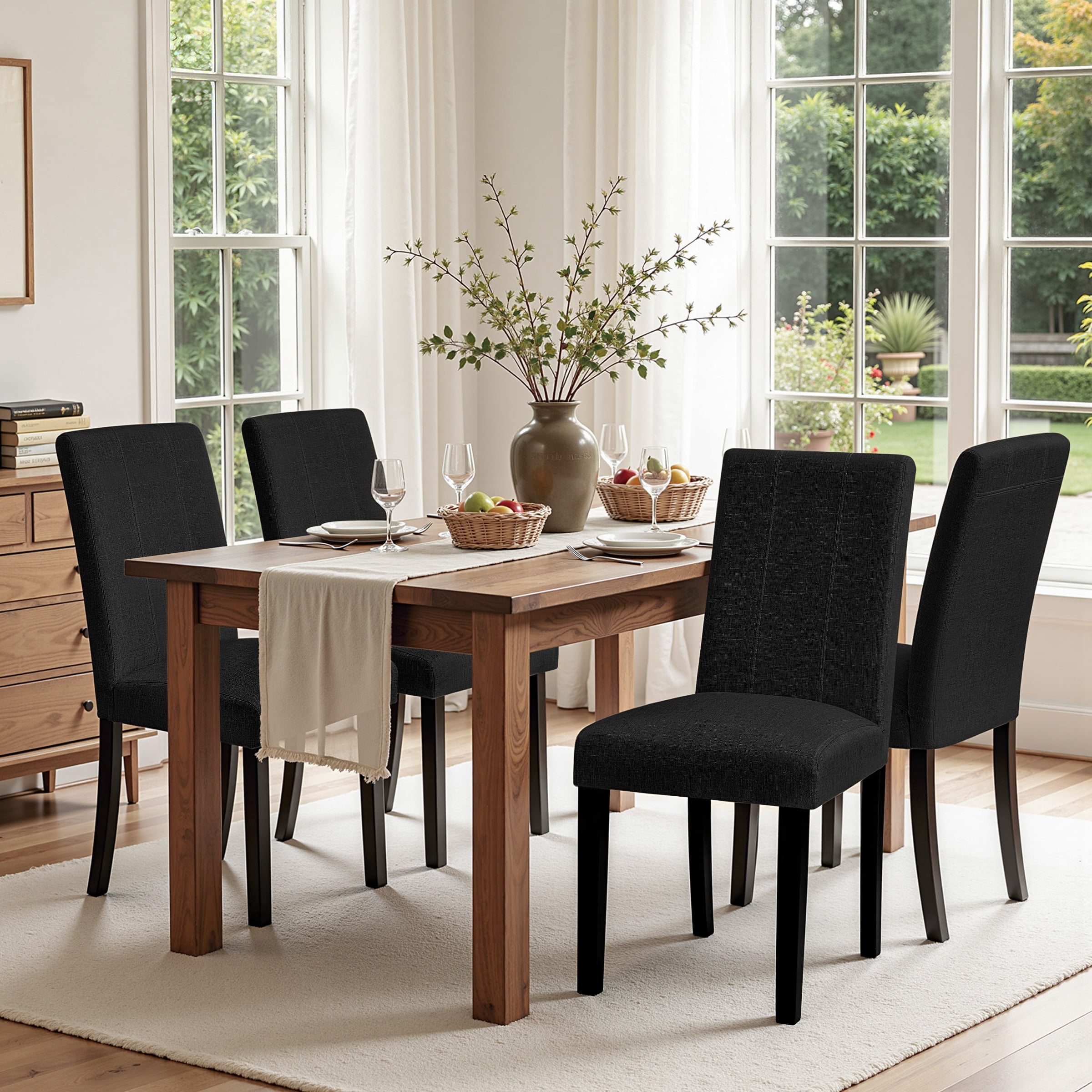 DyFun Linen Upholstered Dining Chairs Set of 2 for Kitchen Dining Room or Apartment Living, Black