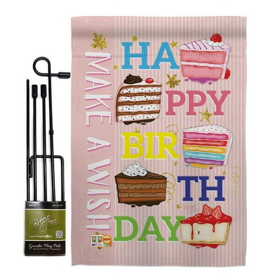 Breeze Decor BD-PC-GS-115114-IP-BO-D-US16-BD 13 x 18.5 in. Make a Wish Special Occasion Party & Celebration Impressions Decorative Vertical Double Sided Garden Flag Set with Banner Pole