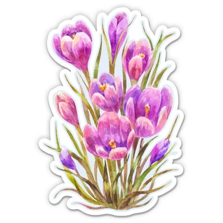Crocuses Watercolor Pretty Spring - 3" Vinyl Sticker - For Car Laptop I-Pad Phone Helmet Hard Hat - Waterproof Decal