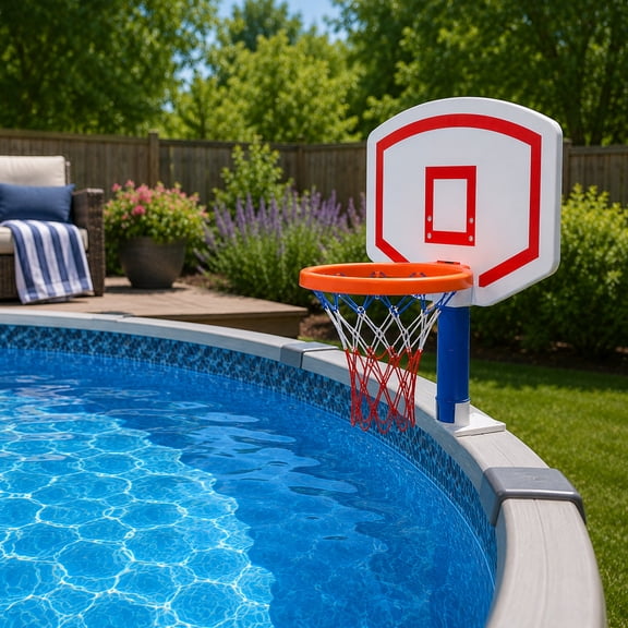 Swimline 24" Water Sports Jammin Basketball Poolside Above-Ground Swimming Pool Game - White/Blue