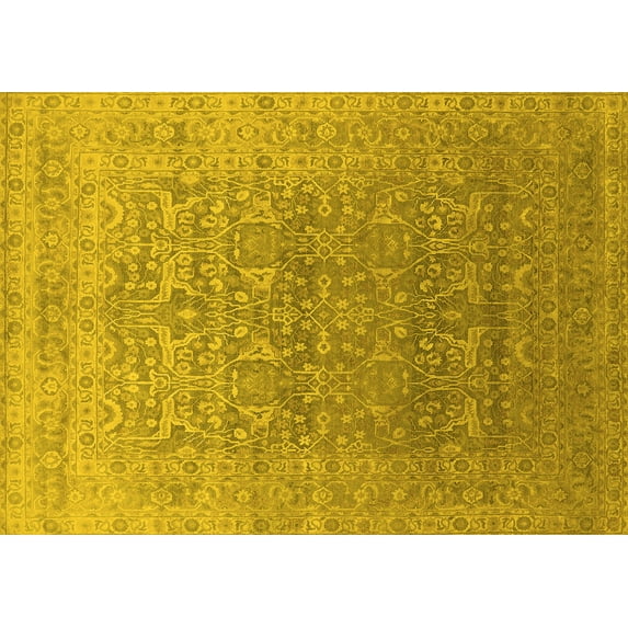Ahgly Company Machine Washable Indoor Rectangle Oriental Yellow Industrial Area Rugs, 8' x 10'
