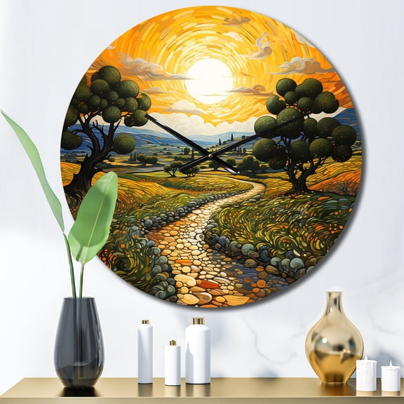 Designart "Post-Impressionist Olive Haven" Vangogh Oversized Wall Clock