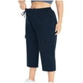 thumbnail image 4 of Womens Lightweight Capris Pants New Womens Capris with Pockets Plus Size Cotton Yoga Pants Elastic Waist Loose Fitting Activewear Cropped Pants Navy 3XL, 4 of 9