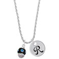 thumbnail image 1 of Delight Jewelry Silvertone Hot Blue Dots on Black Spinner Silvertone Script Initial Disc - R - Charm Necklace, 20"+3", 1 of 4