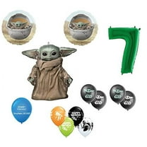 DalvayDelights 7th Birthday Baby Yoda The Child Mandalorian Star Wars Party Balloon 13 Piece Bouquet Birthday Party