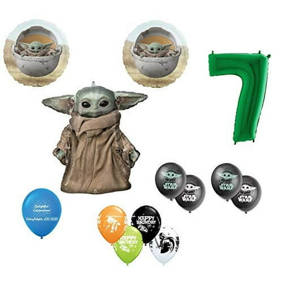 DalvayDelights 7th Birthday Baby Yoda The Child Mandalorian Star Wars Party Balloon 13 Piece Bouquet Birthday Party