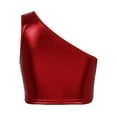 thumbnail image 2 of Sinleey Kids Girls Metallic Single Shoulder Crop Top Athletic Dance Sports Training Bra Tanks Red 170-180, 2 of 6