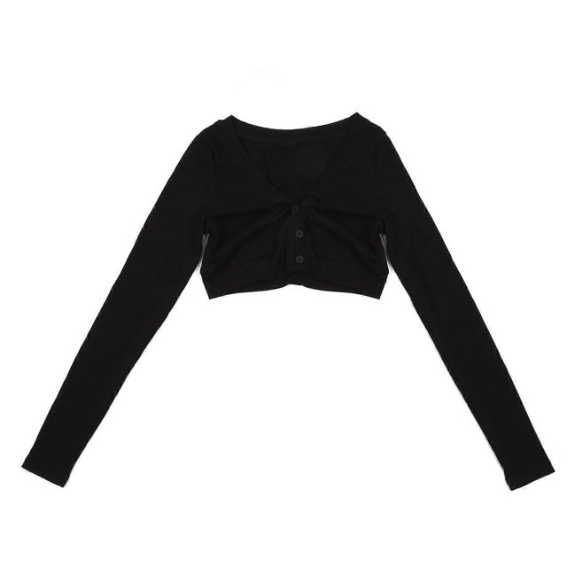 Knitted Crop Top Slim Fit Basic Tee Top Long Sleeve V-Neck T-Shirt Stretchy Bottoming Shirt Women Female Casual Wear Black L