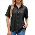 thumbnail image 1 of Camisa Informal de Corta con Botones para Mujer, Blusa de Trabajo con Cuello y Bolsillo Negro M, 1 of 9