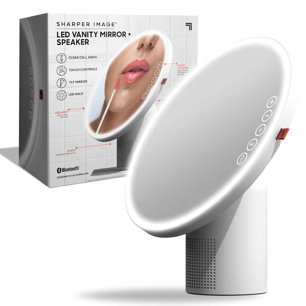 Sharper Image LED Vanity Mirror + Bluetooth Speaker, White Walmart