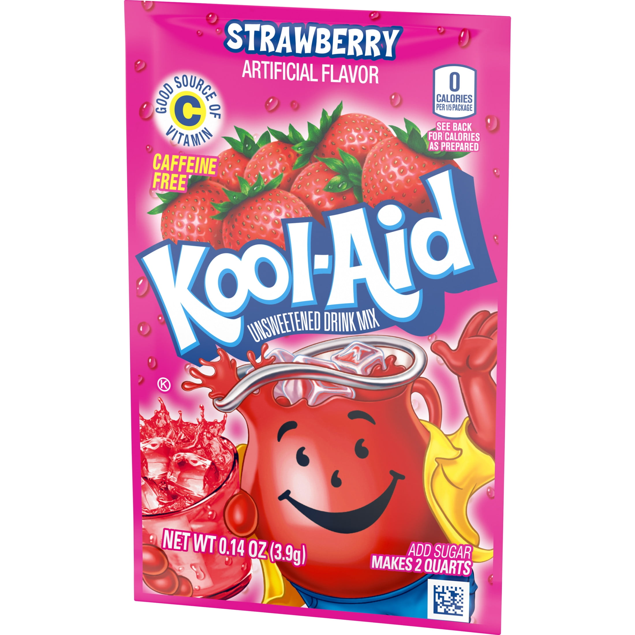 Kool-Aid Unsweetened Drink Mix, 1 Packet, for Flavorful Hydration and Shareable Refreshment, Strawberry Artificially Flavored, Good Source of Vitamin C, Caffeine Free, 0.14 oz
