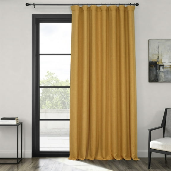 HPD Half Price Drapes Dandelion Gold Extra Wide Faux Linen Room Darkening Curtains for Bedroom & Living Room Curtains (1 Panel), Window Curtains 108 inches long, 100W X 108L