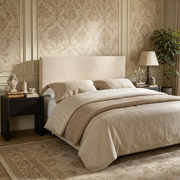 Fabric Upholstered Queen Headboard, Café