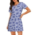 thumbnail image 1 of Disketp Blue And White Flowers para Camisón Corto de Manga Corta para Mujeres, Camisón Cómodo con Escote Redondo, Bonito y Confortable, 1 of 6