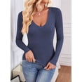 thumbnail image 4 of Long Sleeve Shirts for Women Fall Fashion V Neck Basics Crop Tops Slim Fitted Y2K Tops Outfits Clothes Blue M, 4 of 9