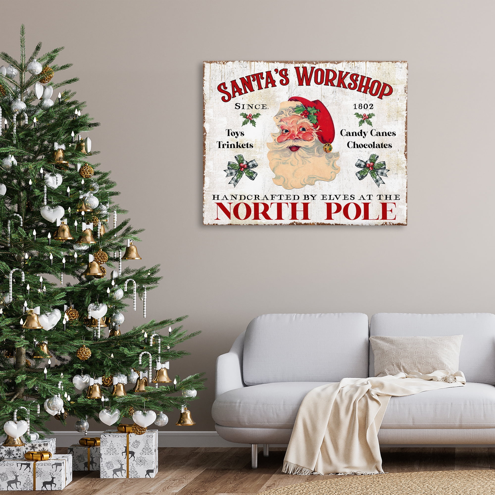 Stupell Industries North Pole Santa's Workshop Holiday Painting Gallery Wrapped Canvas Art Prints Wall Art, 48 x 36