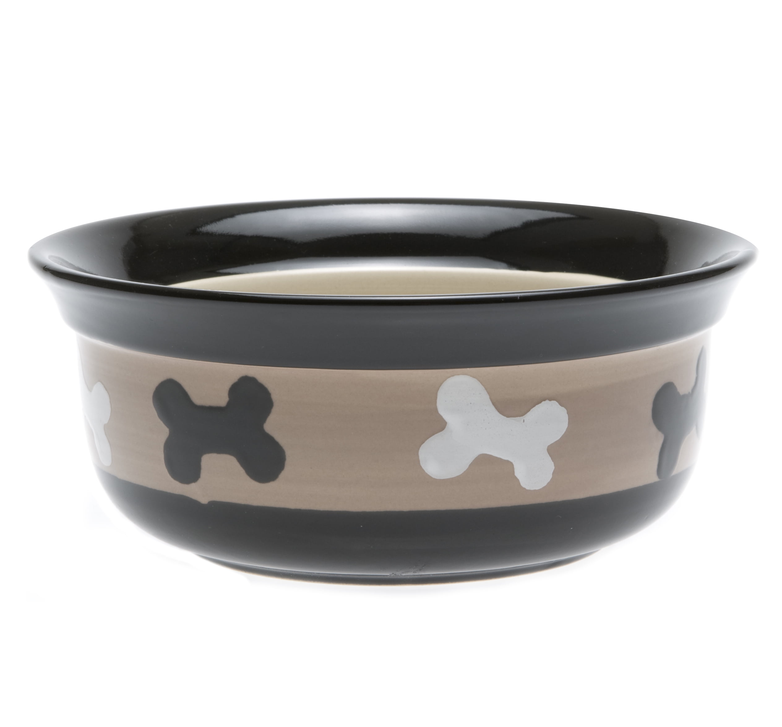 32-Ounce PetRageous 17001 Eat Drink Repeat Two-Tone Stoneware Dishwasher Safe Dog Bowl 4-Cup 8-Inch Diameter 3.75-Inch Tall for Medium and Large Dogs and Cats Off-White 