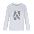 thumbnail image 4 of Blusa de manga larga con estampado de diamantes de imitación informal para mujer, blusas de cuello redondo, camisas Pompotops FGAJ11570, 4 of 7