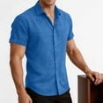 thumbnail image 4 of Paiwinds Men's Linen Short Sleeve Shirt Solid Color Button Down Collar Casual Beach Summer Tops Loose Fit Blouse, 4 of 9