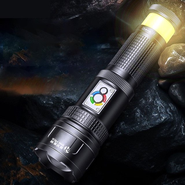 Luz flash recargable linterna de mano zoomable con luz de mazorca para acampar