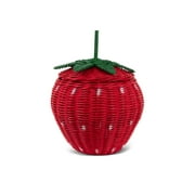 G6 Collection Hand Woven Strawberry Rattan Storage Basket with Lid Decorative Bin Home Decor Shelf Organizer Cute Handmade Handcrafted Gift Art Decoration Wicker Size: SMALL - 6" Tall x 5.5" Diameter