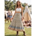 thumbnail image 3 of INSPIRE CHIC Women's Boho Skirts Floral Print Spring Summer Elastic Waist Casual Maxi Skirts XS Beige, 3 of 7