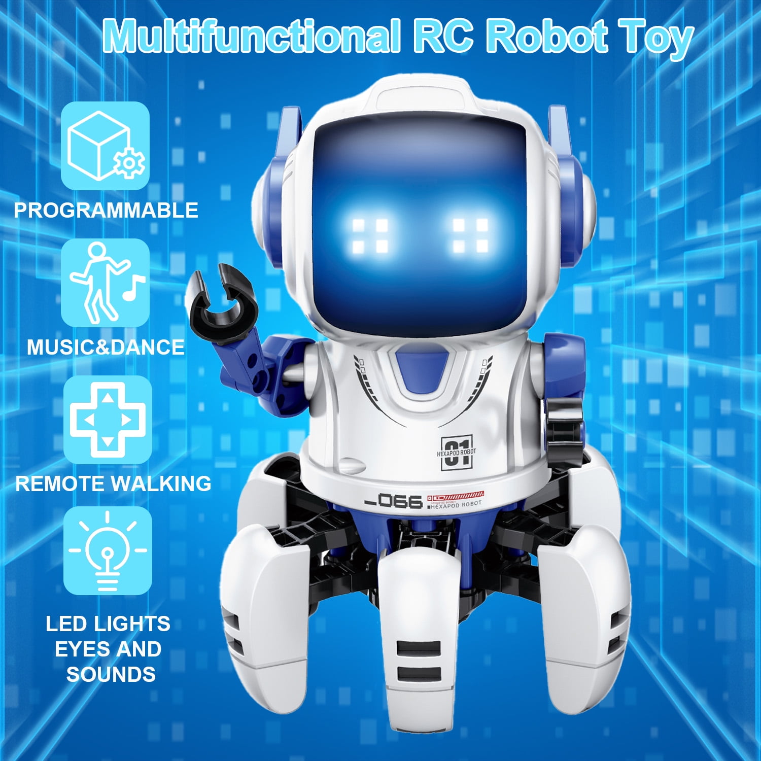 Lvelia RC Robot Toy for Kids,Intelligent Programmable Remote Control Walking Singing Dancing Interactive Smart Robot with Auto-Demon, Music and LED Eyes, Birthday Gift for 3+ Years Old Boys Girls