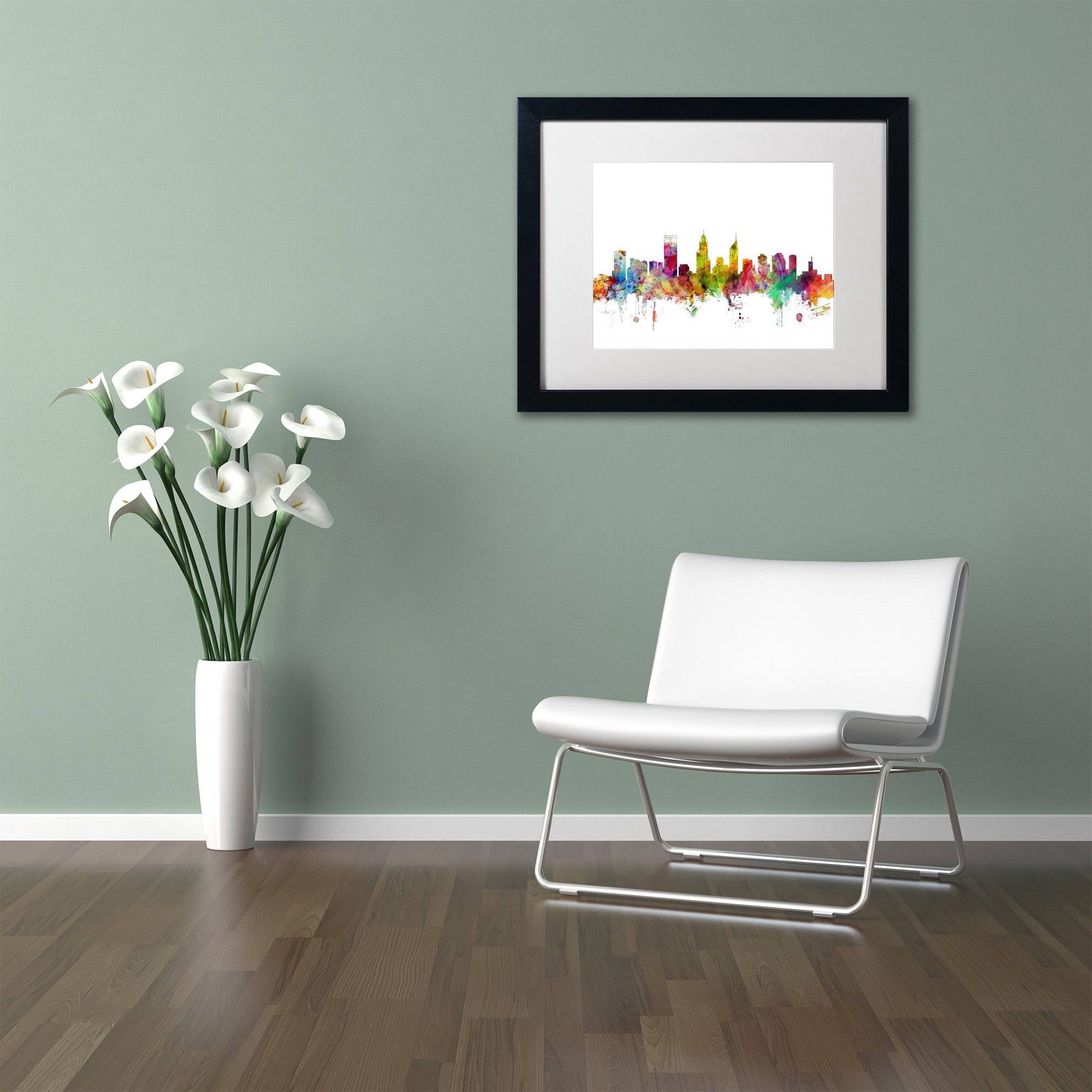 Trademark Fine Art "Perth Australia Skyline" Canvas Art by Michael Tompsett White Matte, Black Frame