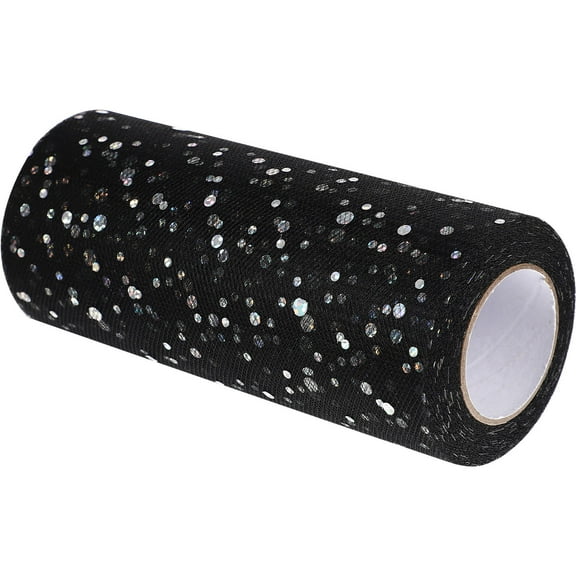 CATIEBYE Stretchable Glitter Mesh Ribbon Black Tulle 1Pack