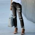 thumbnail image 3 of Women Patchwork Destroyed Raw Hem Jeans Ripped Hole Denim Pants, 3 of 5