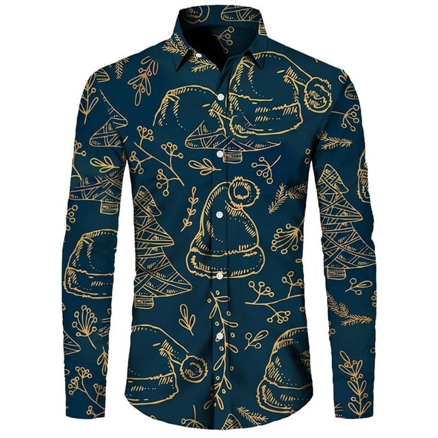 Camisas con botones para hombre con estampado 3D de tema navideño divertido, ropa de calle informal de manga larga, Tops, camisa hawaiana elegante para fiesta de vacaciones Unisex
