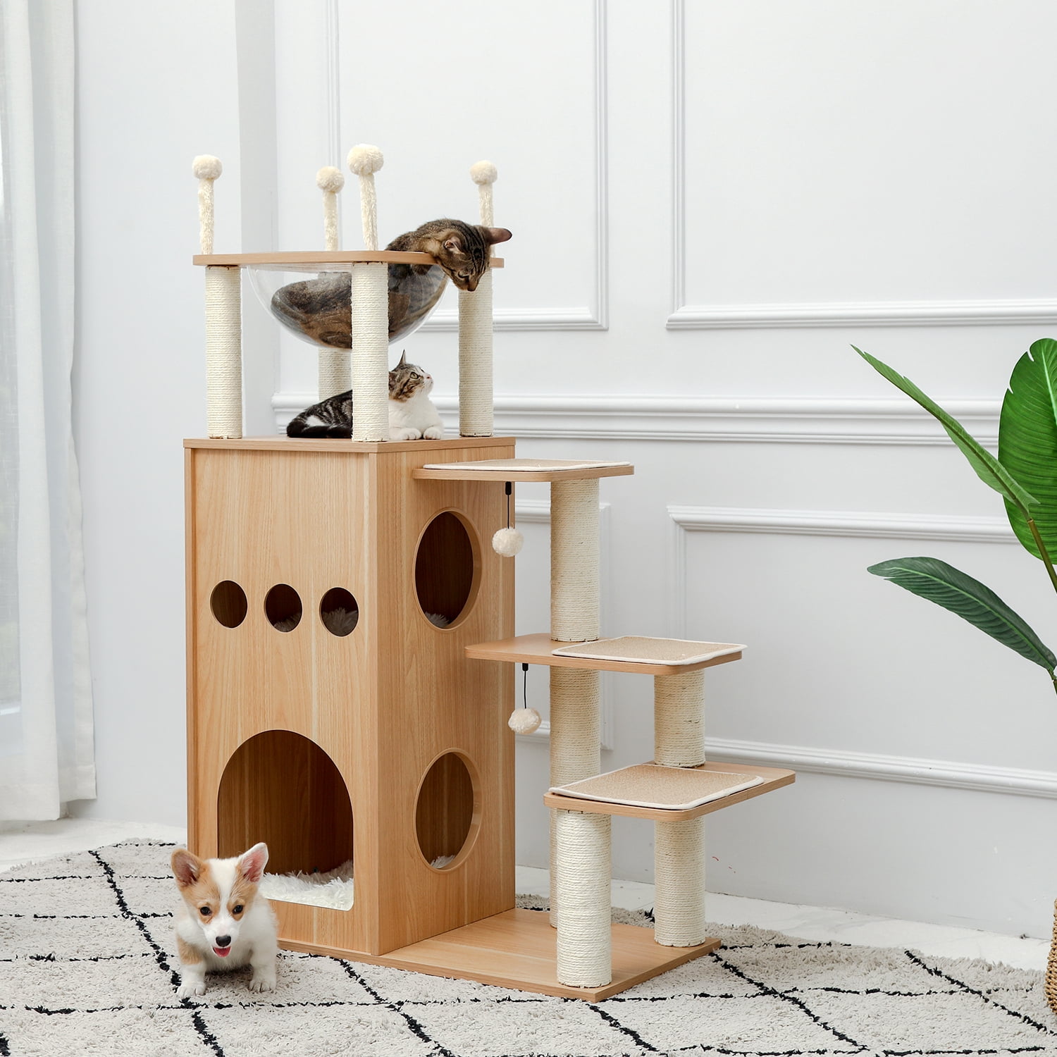 Pefilos 51" Modern Wooden Cat Tree House for Large Cats Multi-Level Cat Tower With Fully Sisal Covering Scratching Posts, Deluxe Condos for Indoor Cats And Large Space Capsule Nest Pefilos 51" Modern Wooden Cat Tree House for Large Cats Multi-Level Cat Tower With Fully Sisal Covering Scratching Posts, Deluxe Condos for Indoor Cats And Large Space Capsule Nest