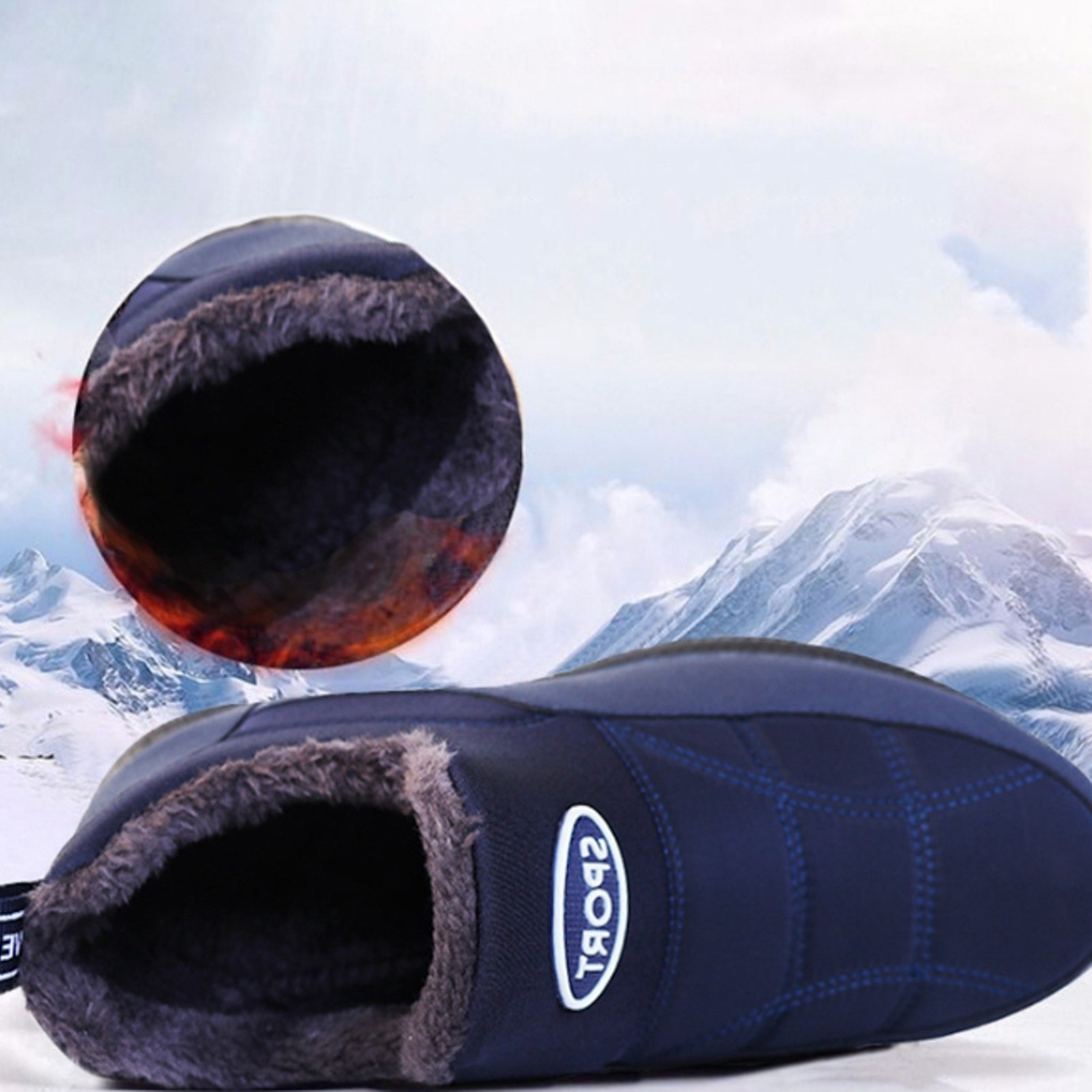 KaLI_Store Mens Snow Boots Warm Slip On Outdoor Ankle Winter Boots Blue,9.5